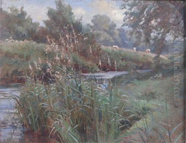 River Landscape With Cattle Oil Painting by Robert Payton Reid