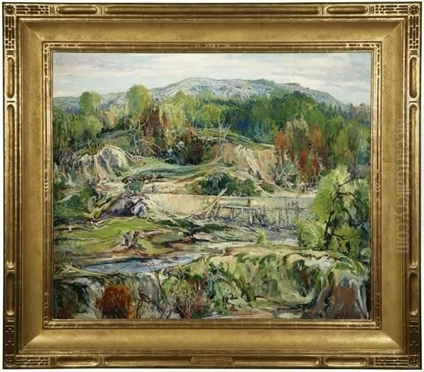 Building A Dam, Silvermine, Ct Oil Painting by Charles Reiffel