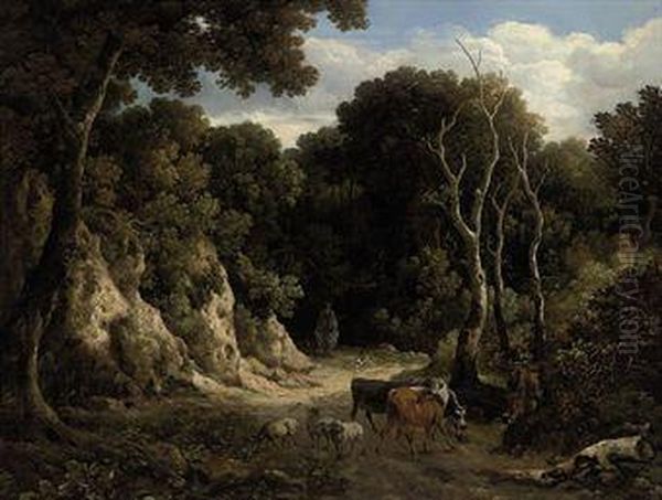 A Wooded Landscape With Cattle And Sheep Oil Painting by Philip Reinagle