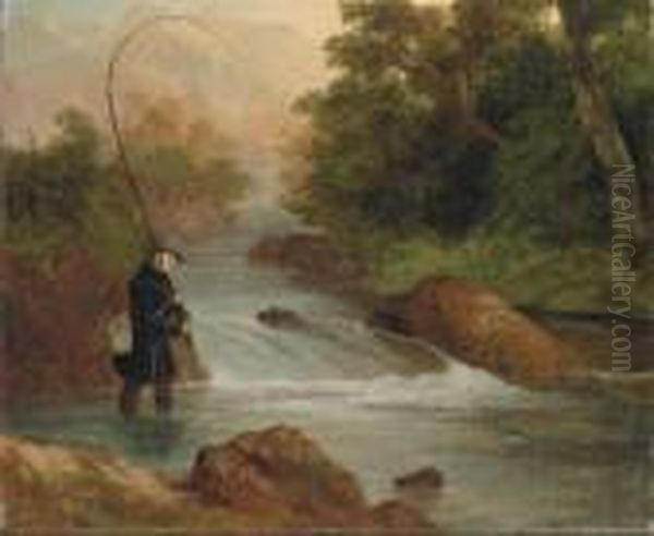 A Gentleman Fishing Oil Painting by Philip Reinagle