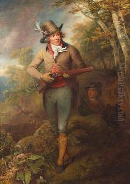 Portrait Of Colonel Thornton, 
Marquess Dupont, Roebuck Shooting In The Forest Of Glenmore With His 
Twelve Barrel Volley Rifle Oil Painting by Philip Reinagle