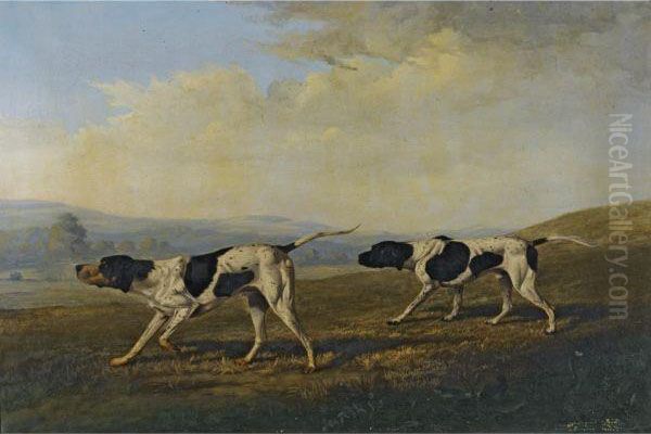 Two English Pointers Scenting Game Oil Painting by Philip Reinagle