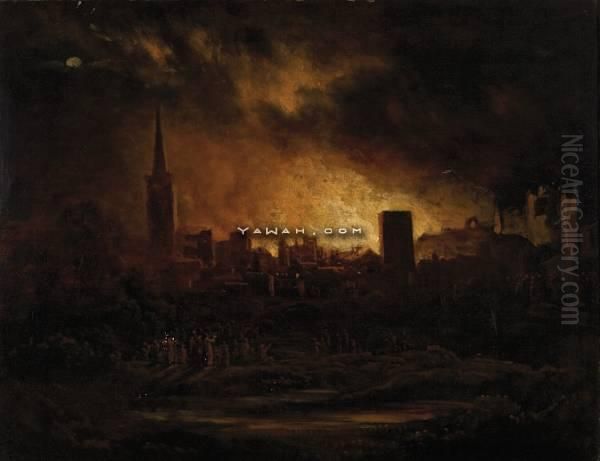 Fire Viewed From The Green Park Oil Painting by Philip Reinagle