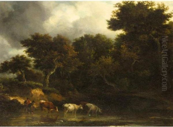 A Landscape With Cattle Crossing A Stream Oil Painting by Philip Reinagle