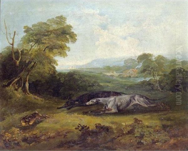 Colonel Thornton's Two Celebrated Greyhounds Oil Painting by Philip Reinagle