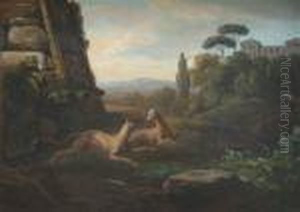 Pair Ofgreyhounds Running In An Arcadian Landscape Oil Painting by Philip Reinagle