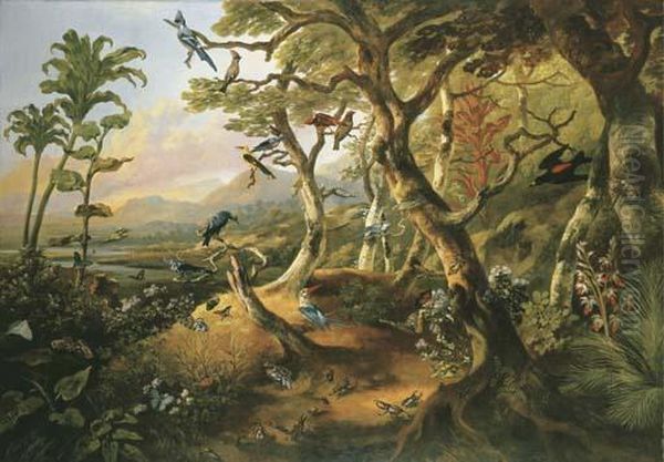 Exotic Birds And Insects Among Trees Oil Painting by Philip Reinagle