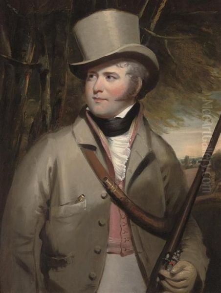 Portrait Of A Gentleman, Half-length, With Sporting Gun In Alandscape Oil Painting by Ramsay Richard Reinagle