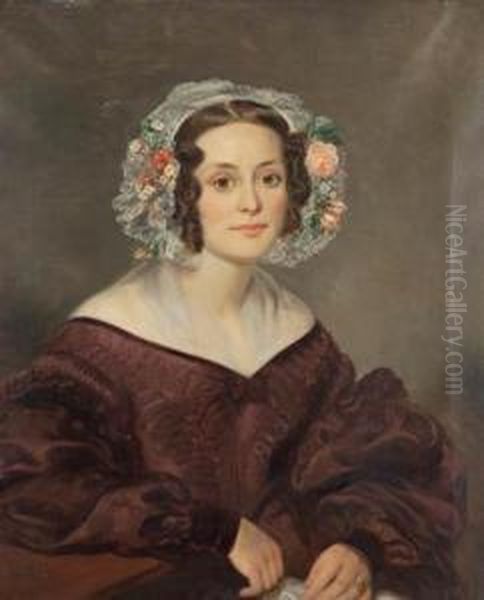 Portrait Of A Woman With Flowered Bonnet Oil Painting by Ramsay Richard Reinagle