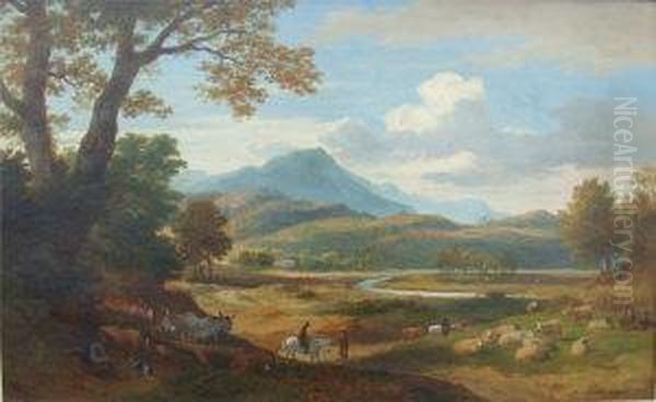 An Extensive Landscape With Figures On Horseback Oil Painting by Ramsay Richard Reinagle