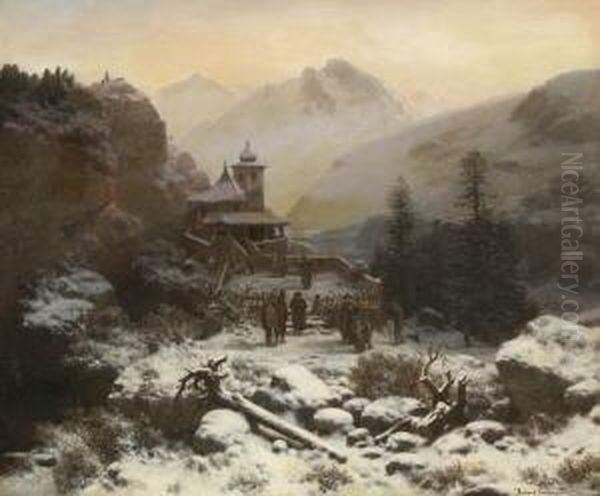 Winterlicher Kirchgang. Oil Painting by Ramsay Richard Reinagle