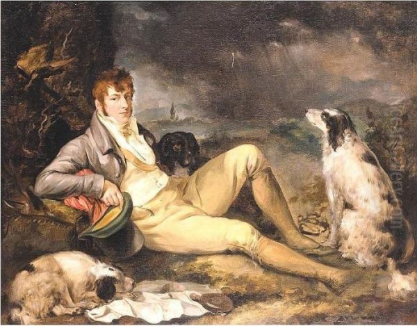 Portrait Of A Gentleman With Two Spaniels Oil Painting by Ramsay Richard Reinagle