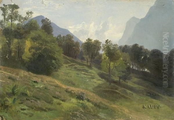 Sommerliche Landschaft Mit Berghang Vor Gebirgskulisse. Oil Painting by Louis, Ludwig Reinhardt