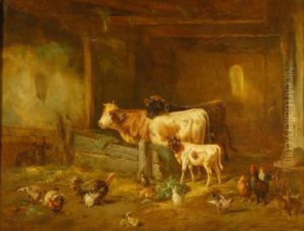 Interno Di Stalla Con Animali Oil Painting by Louis, Ludwig Reinhardt