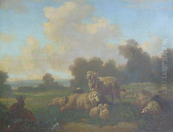 Sheep Resting In A Meadow Oil Painting by Louis, Ludwig Reinhardt