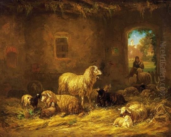 Encounter With The Lamb Oil Painting by Louis, Ludwig Reinhardt