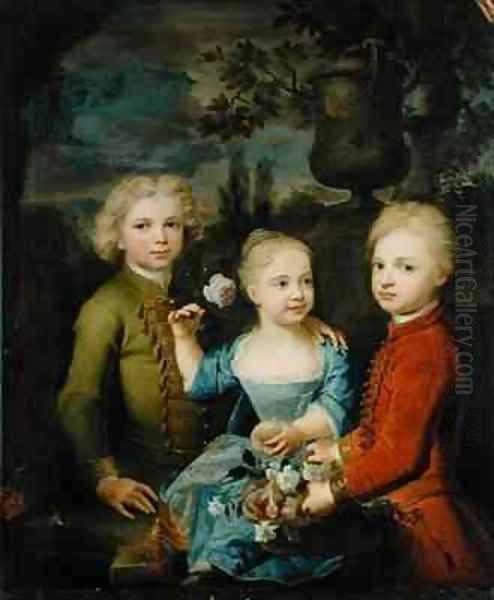 The Children of Councillor Barthold Heinrich Brockes 1680-1747 2 Oil Painting by Balthasar Denner