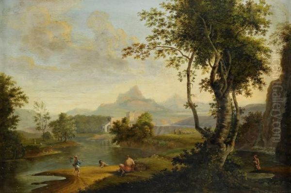 Pastoralt Landskap Med Herde Oil Painting by Johann Christian Reinhart