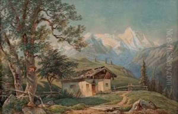 Kleine Almhutte Im Salzburgischen Mit Blick Auf Den Grosglockner Oil Painting by Franz Reinhold