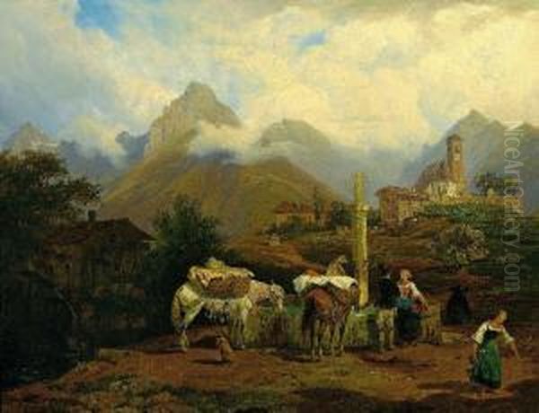 Sudtiroler Berglandschaft Oil Painting by Franz Reinhold