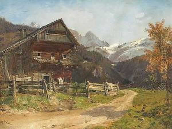 A View From Gosau, Austria Oil Painting by Franz Reinhold