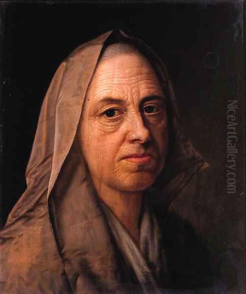 A study of an old woman, head and shoulders, wearing a veil Oil Painting by Balthasar Denner