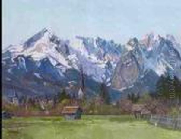 Partenkirchen Mit Blick Auf Alp- Und Zugspitze Oil Painting by Carl Reiser