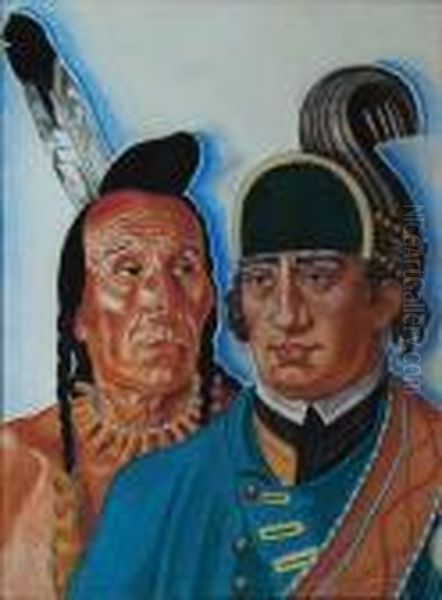 Dustjacket Illustration: Heads Of Major Rogers And Indian Chief. Oil Painting by Winold Reiss