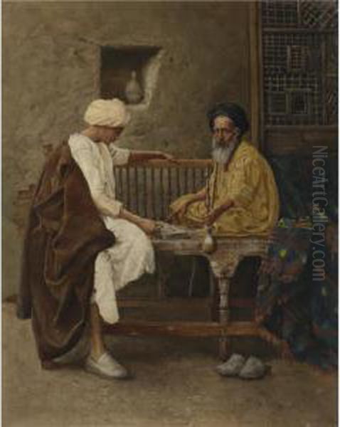 Playing A Game Of Mancala Oil Painting by Hermann Reisz