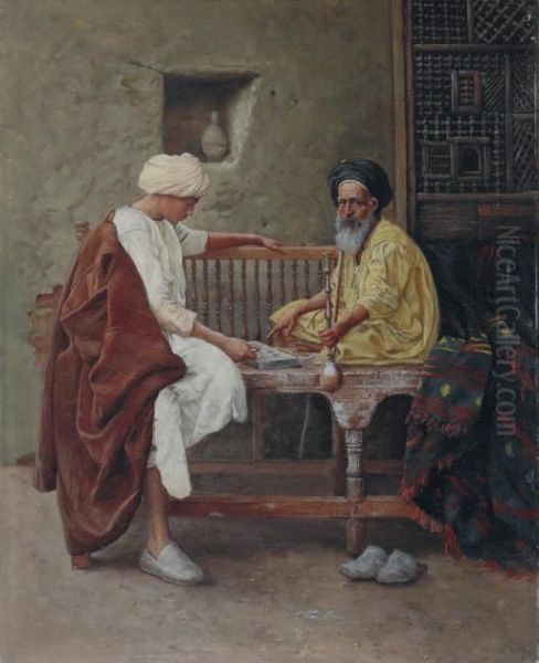 Playing A Game Of Mancala Oil Painting by Hermann Reisz