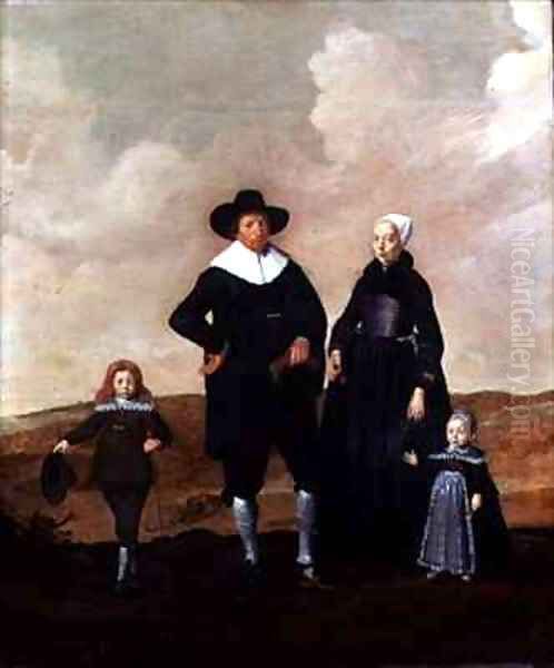 Portrait of a West Friesian Couple with Their Two Children Oil Painting by Mijnerts Herman Doncker