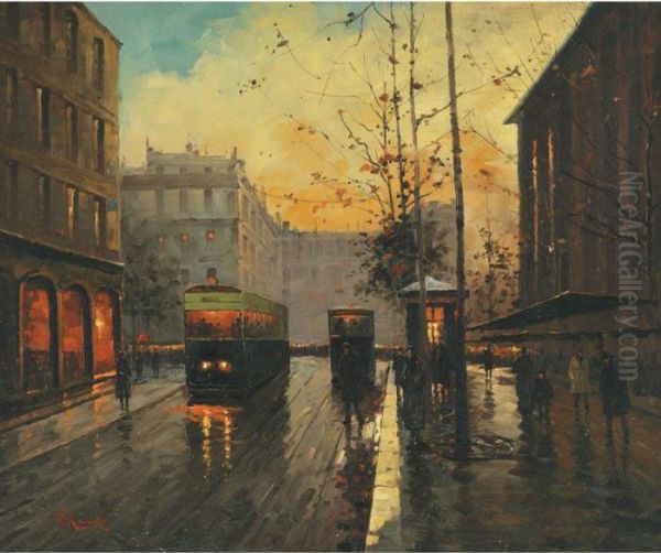 Paris At Night Oil Painting by Paul Renard