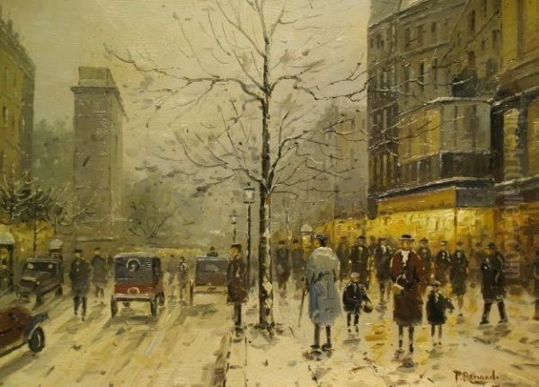 Parisian Street Scene Oil Painting by Paul Renard