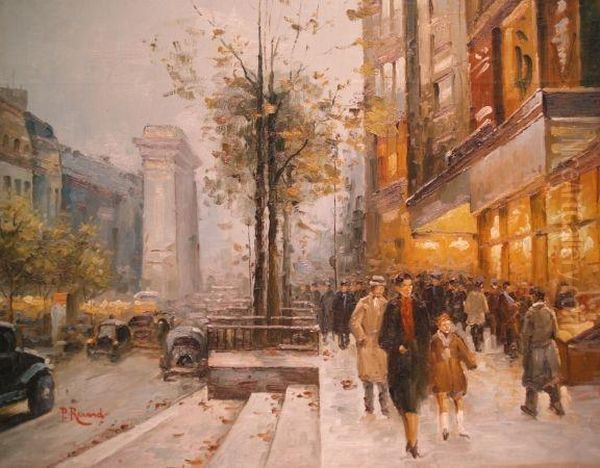 Parisian Street Scene With Figures Oil Painting by Paul Renard