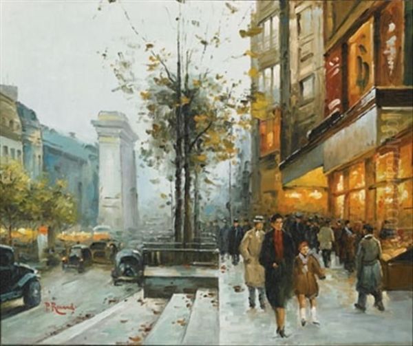 Parisian Street Scene Oil Painting by Paul Renard