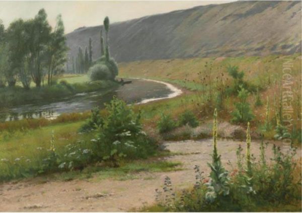 The River At Pagny La Blanche-cote Oil Painting by Alfred Renaudin