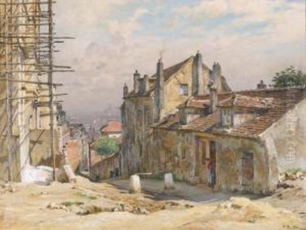 Auf Dem Montmartre In Paris. Oil Painting by Alfred Renaudin