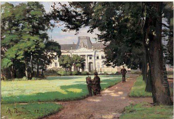 Peintre Dans Le Parc Du Chateau Oil Painting by Alfred Renaudin