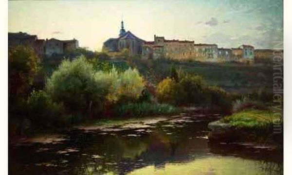 < Bord De Riviere >. Oil Painting by Alfred Renaudin