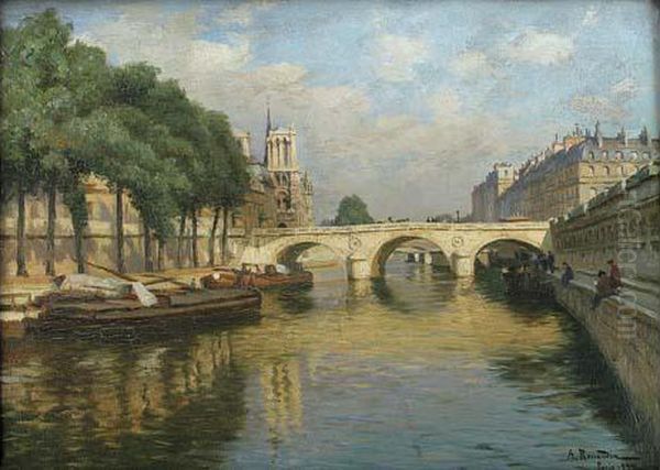 Le Pont Saint-michel A Paris Oil Painting by Alfred Renaudin