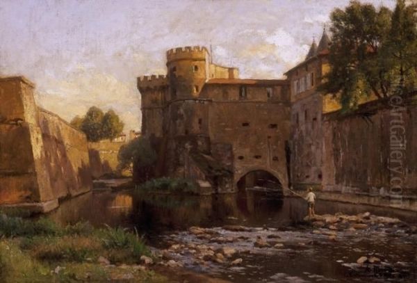 Castle By The River Loire Oil Painting by Alfred Renaudin