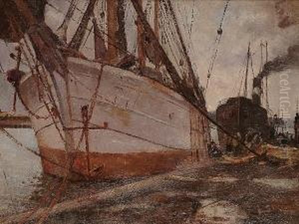 Boats In The Dockyard Oil Painting by Joseph Fred. Percy Rendell