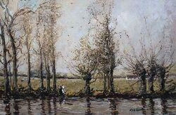 By The Canalside Oil Painting by William Renison