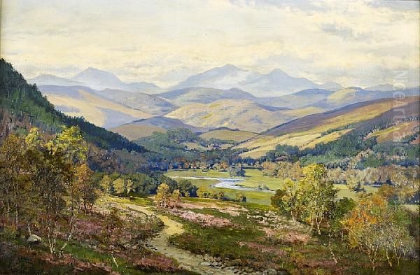 River Landscape Possibly Deeside Oil Painting by George Melvin Rennie