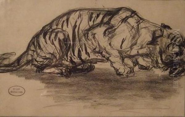 Tigre Pret A Bondir Oil Painting by Paul Renouard