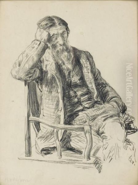 Un Vieil Homme Barbu Assis Dans Un Fauteuil Oil Painting by Paul Renouard