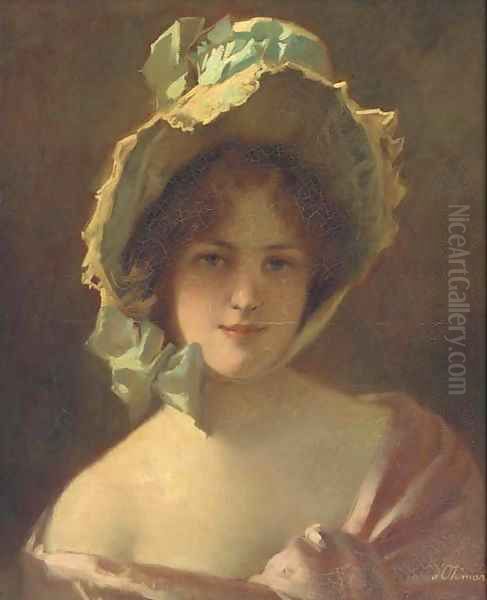 Portrait of a lady Oil Painting by Marie Adolphe Edouard Moderat D'Otemar