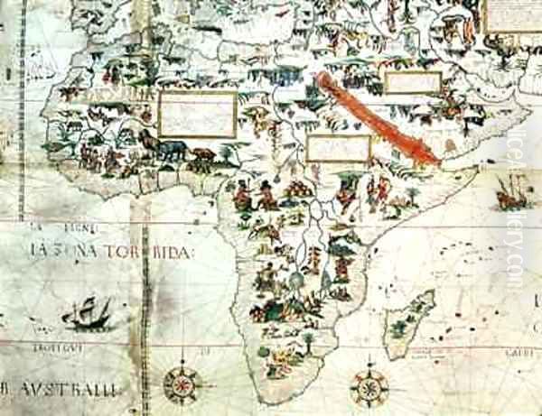 Add 24065 Detail of a map of the world showing Africa Oil Painting by Pierre Descaliers