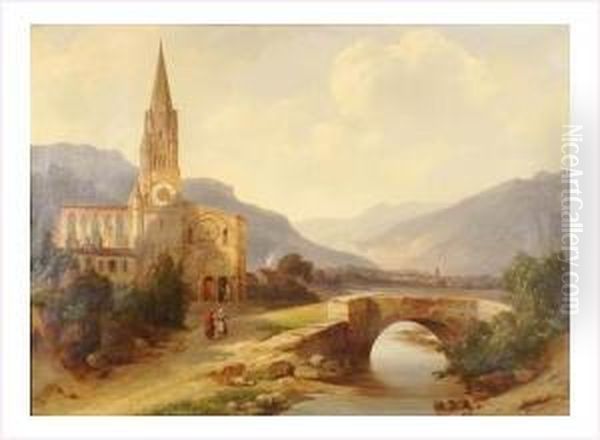 Eglise Pres Du Pont Oil Painting by Charles Caius Renoux