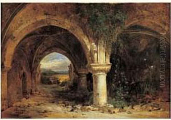 Personnages Dans Des Ruines Romaines Oil Painting by Charles Caius Renoux